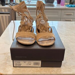 Vince Camuto True Suede Lace-Up Sandals with 2.5” block heel